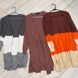 Stylish Women's Cardigan Sweater Set - Gray, Brown, and Orange